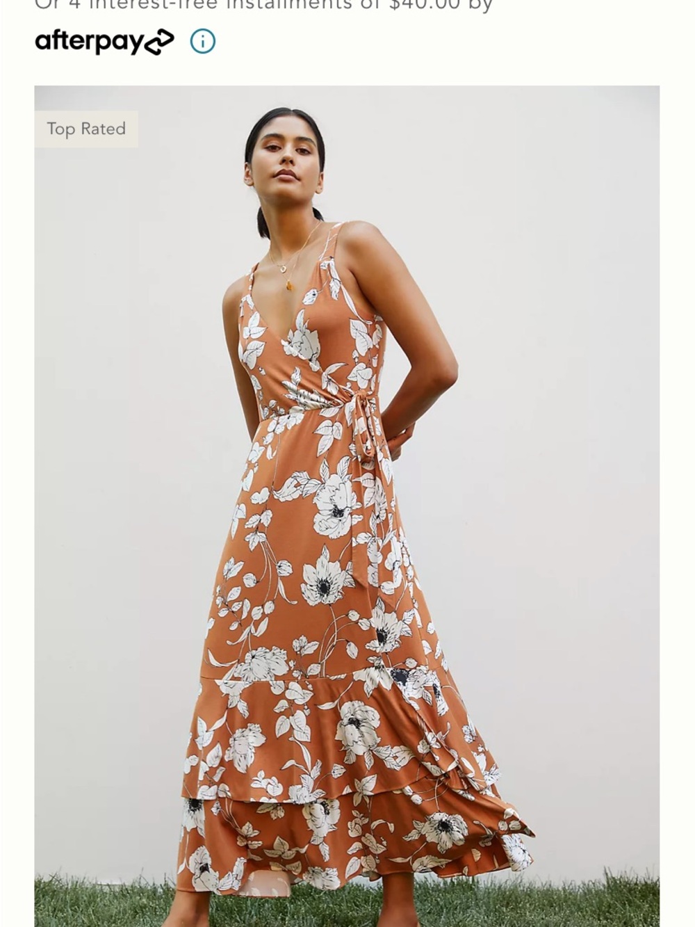 Anthropologie Rust Floral Wrap Maxi Dress